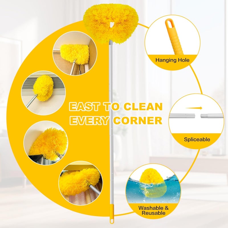 Heonay Ceiling Fan Cleaner Duster Reusable Microfiber Ceiling Fan Blade Cleaner Removable Duster with Extension Pole Adjusts 13 to 49.7 Inch for Cleaning Walls Bookshelves Furniture Door Window Top (Yellow) - Image 3